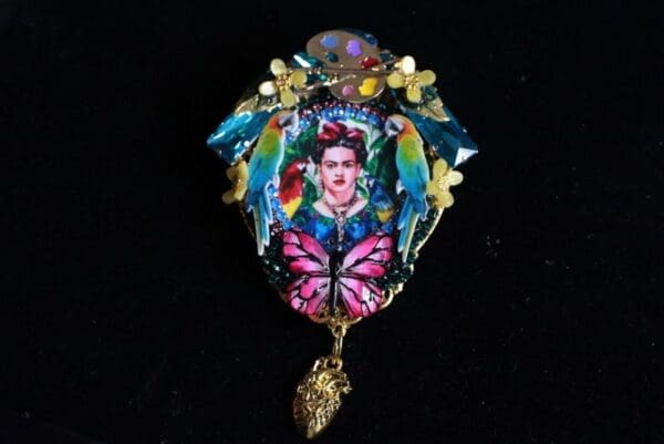 SOLD! 9986 Frida Kahlo Butterfly Huge Brooch - Image 2