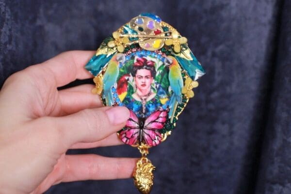 SOLD! 9986 Frida Kahlo Butterfly Huge Brooch - Image 3