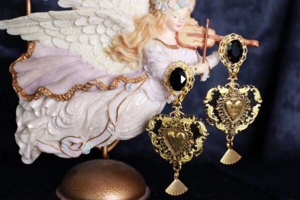 SOLD! 9992 Baroque Sacred Hearts Earrings Studs