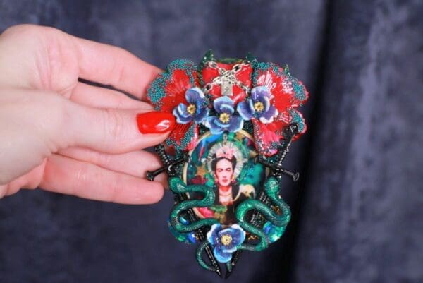 SOLD! 9995 Frida Kahlo Sacred Heart Swords Huge Brooch - Image 3