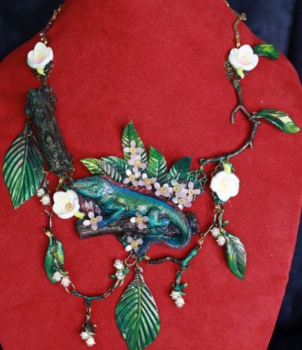 SOLD! 10000 Hand Painted Vivid Iguana Necklace - Image 3