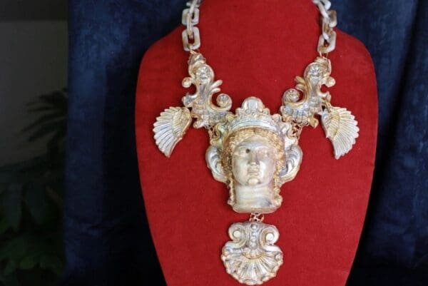 SOLD! 10002 Art Jewelry Greek Revival Athena Statue Stone Like Unusual Necklace - Image 3