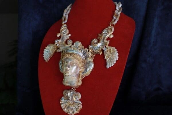 SOLD! 10002 Art Jewelry Greek Revival Athena Statue Stone Like Unusual Necklace - Image 4