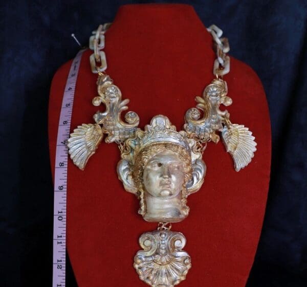 SOLD! 10002 Art Jewelry Greek Revival Athena Statue Stone Like Unusual Necklace - Image 5