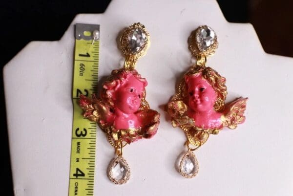 SOLD! 10005 Baroque Pink Cherubs Angels Earrings Studs - Image 3