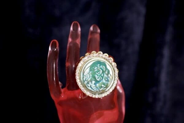 SOLD! 10008 Baroque Iridescent Cameo Huge Adjustable Cocktail Ring - Image 3