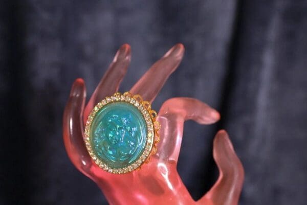 SOLD! 10008 Baroque Iridescent Cameo Huge Adjustable Cocktail Ring - Image 4