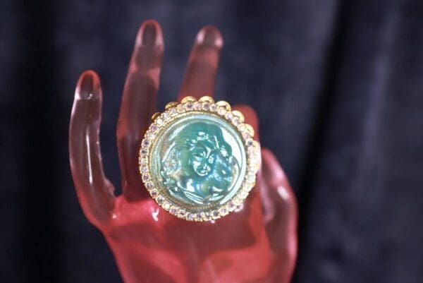 SOLD! 10008 Baroque Iridescent Cameo Huge Adjustable Cocktail Ring - Image 5