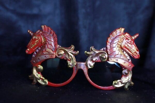 SOLD! 10009 Roman Steampunk Red Unicorns Faced Iridescent Embellished Sunglasses