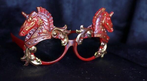 SOLD! 10009 Roman Steampunk Red Unicorns Faced Iridescent Embellished Sunglasses - Image 2
