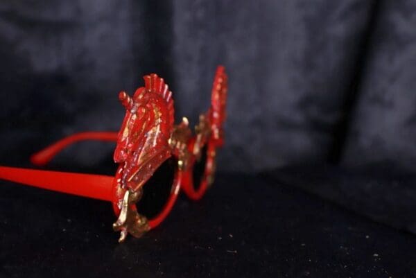 SOLD! 10009 Roman Steampunk Red Unicorns Faced Iridescent Embellished Sunglasses - Image 3
