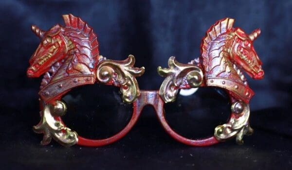 SOLD! 10009 Roman Steampunk Red Unicorns Faced Iridescent Embellished Sunglasses - Image 4