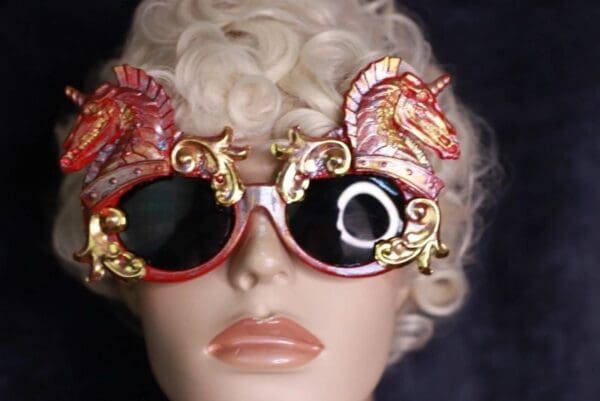 SOLD! 10009 Roman Steampunk Red Unicorns Faced Iridescent Embellished Sunglasses - Image 7