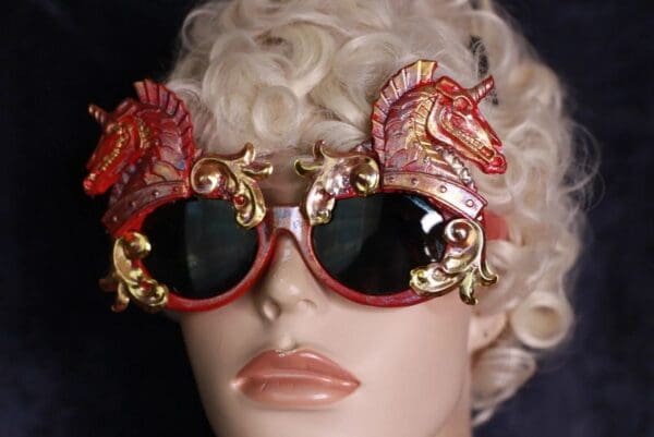 SOLD! 10009 Roman Steampunk Red Unicorns Faced Iridescent Embellished Sunglasses - Image 8