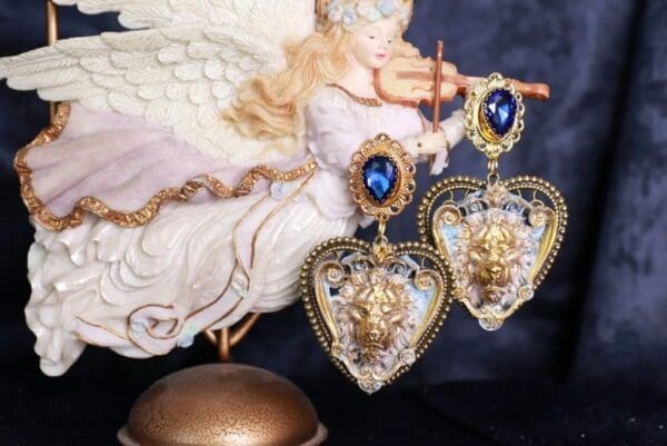 SOLD! 10013 Baroque Lion Vintage Style Earrings Studs