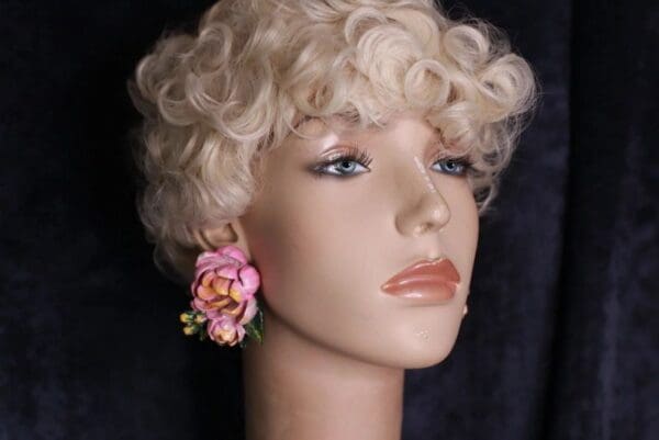 SOLD! 10015 Baroque Hand Painted Vivid Peony Flower Earrings Studs - Image 3