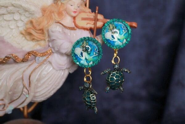 SOLD! 10016 Nautical Turtle Mermaid Earrings Studs