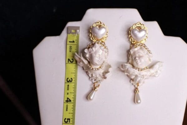 SOLD! 10027 Baroque Cherubs Chubby White Earrings Studs - Image 5