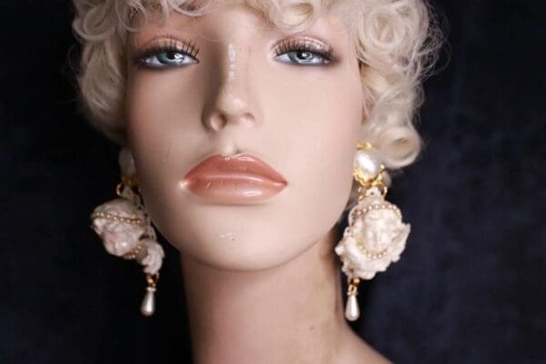 SOLD! 10027 Baroque Cherubs Chubby White Earrings Studs - Image 3