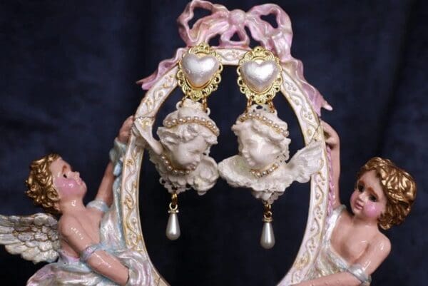 SOLD! 10027 Baroque Cherubs Chubby White Earrings Studs