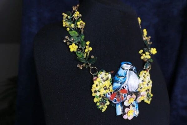 SOLD! 10036 Romantic Birds Vivid Massive Hand Painted Necklace - Image 3