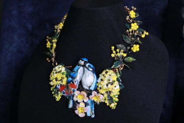 SOLD! 10036 Romantic Birds Vivid Massive Hand Painted Necklace - Image 4