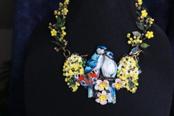 SOLD! 10036 Romantic Birds Vivid Massive Hand Painted Necklace - Image 5