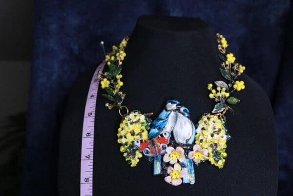 SOLD! 10036 Romantic Birds Vivid Massive Hand Painted Necklace - Image 6
