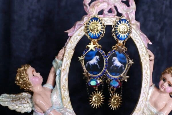 SOLD! 10042 Baroque Night Dream Unicorn Cameo Earrings Studs