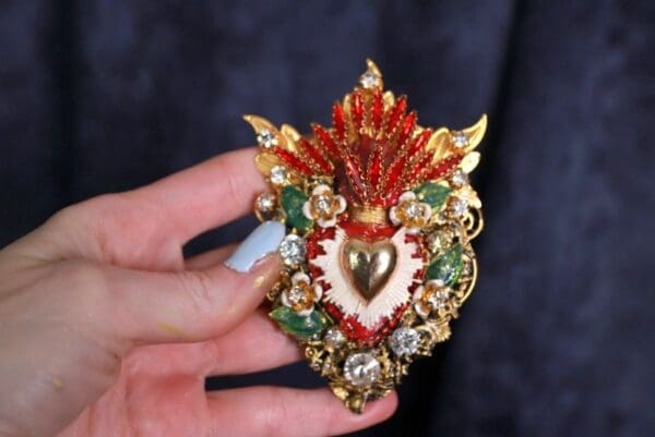 SOLD! 10046 Baroque Alta Moda Sacred Heart Massive Brooch Pin - Image 3