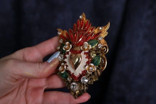 SOLD! 10046 Baroque Alta Moda Sacred Heart Massive Brooch Pin - Image 5