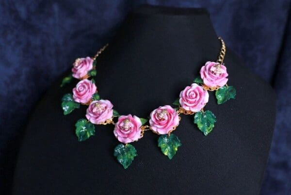 SOLD! 10049 Baroque Bee Vivid Roses Massive Necklace - Image 2