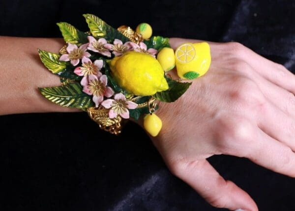 SOLD! 10050 Baroque Vivid Lemon Fruit Flower Blossom Ladybug Massive Bracelet - Image 2