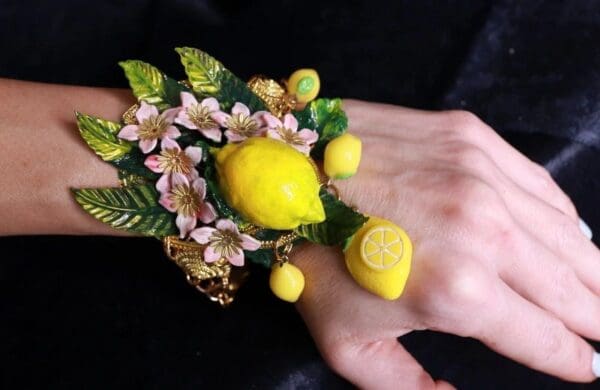 SOLD! 10050 Baroque Vivid Lemon Fruit Flower Blossom Ladybug Massive Bracelet - Image 3