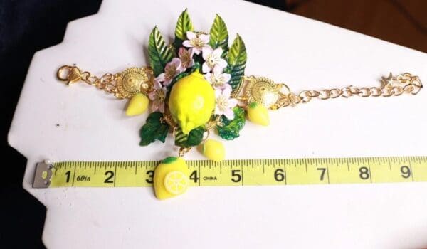 SOLD! 10050 Baroque Vivid Lemon Fruit Flower Blossom Ladybug Massive Bracelet - Image 5
