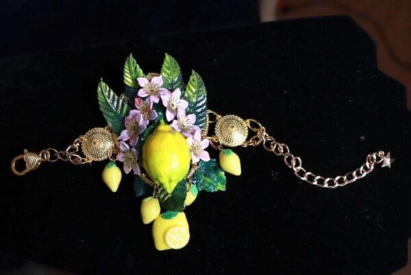 SOLD! 10050 Baroque Vivid Lemon Fruit Flower Blossom Ladybug Massive Bracelet - Image 6