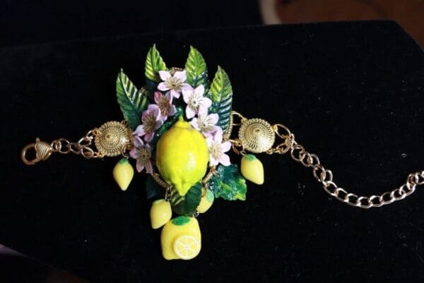 SOLD! 10050 Baroque Vivid Lemon Fruit Flower Blossom Ladybug Massive Bracelet - Image 7