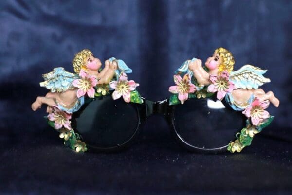 SOLD! 10053Baroque Faced Cherubs Angels Embellished Sunglasses