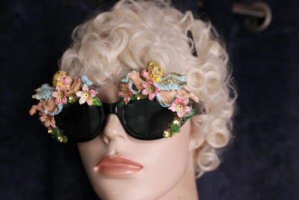 SOLD! 10053Baroque Faced Cherubs Angels Embellished Sunglasses - Image 8
