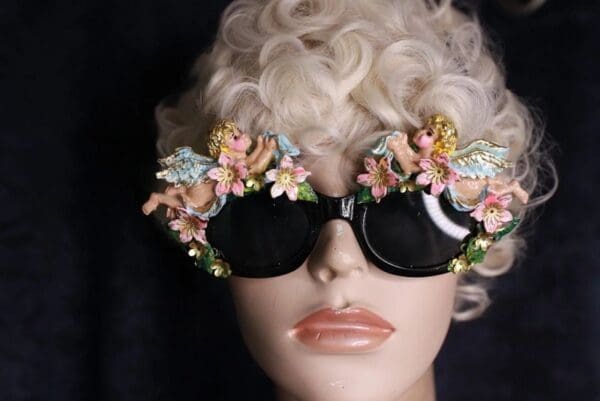 SOLD! 10053Baroque Faced Cherubs Angels Embellished Sunglasses - Image 3