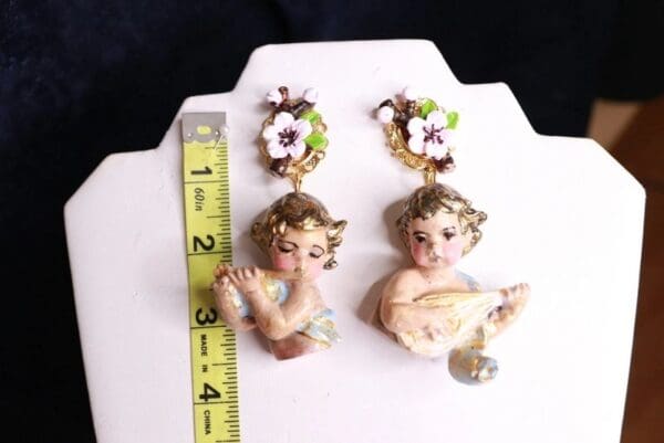 SOLD! 10054 Baroque Musical Cherubs Vintage Style Earrings - Image 4