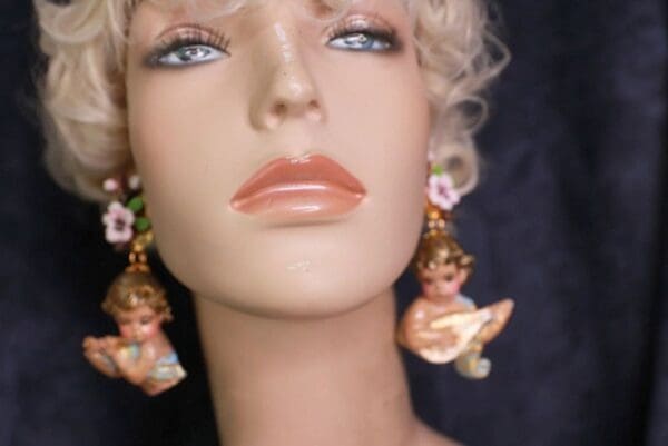 SOLD! 10054 Baroque Musical Cherubs Vintage Style Earrings - Image 3