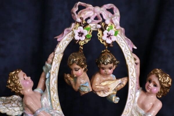 SOLD! 10054 Baroque Musical Cherubs Vintage Style Earrings