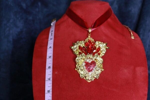 SOLD! 10055 Baroque Red Sacred Heart Velvet Choker Pendant Necklace - Image 7