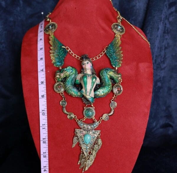 SOLD! 10058 Dark Series Art Jewelry 3D Effect Bronze Patina Greek Goddess Warrior Dragons Huge Necklace - Image 6