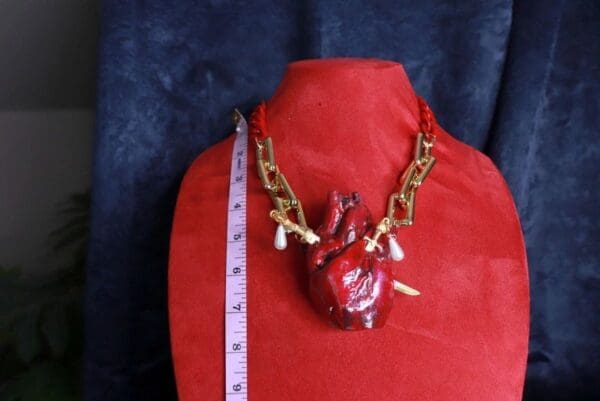 SOLD! 10059 Art Jewelry Fancy Red Heart Unusual 3D Necklace - Image 8