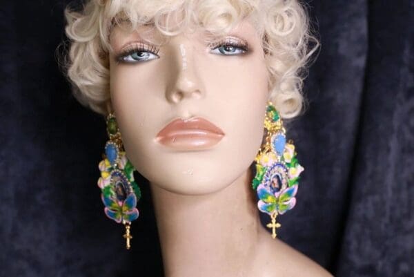 SOLD 10072 Virgin Mary Madonna Dragonfly Earrings Studs - Image 3