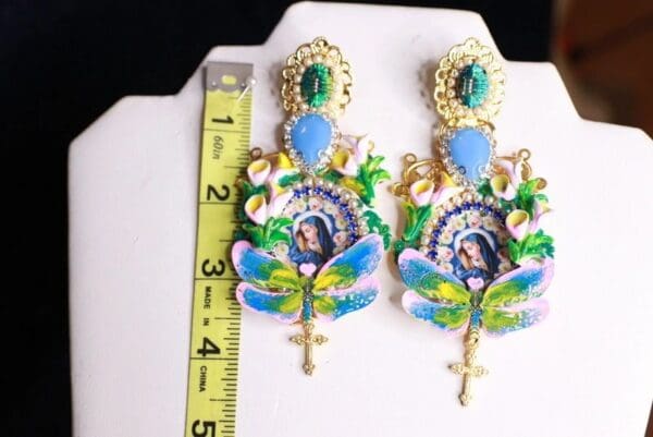 SOLD 10072 Virgin Mary Madonna Dragonfly Earrings Studs - Image 4