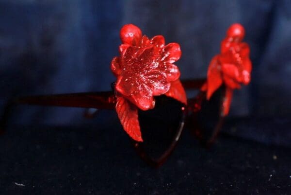 SOLD! 10077 Baroque Red Flower Embellished Sunglasses - Image 6