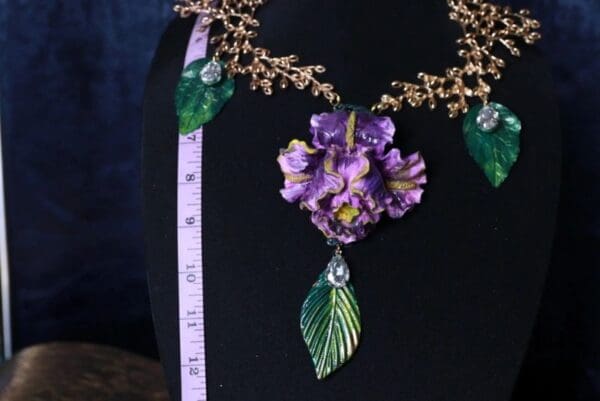 SOLD! 10078 Vivid Hand Painted Iris Flower Massive Necklace - Image 2